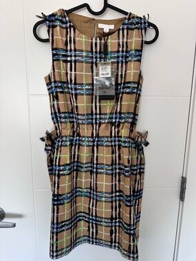 Burberry Kids Candra Scribble Check Dress Cotton Sleeveless Plaid Bow Dress